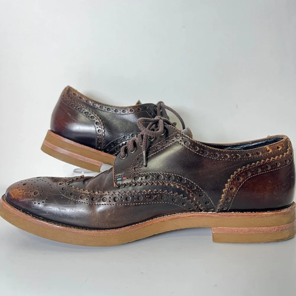 Paul Smith Mens 9 Dark Brown Leather Wingtip Brogue Oxford Shoes Burnished Dress